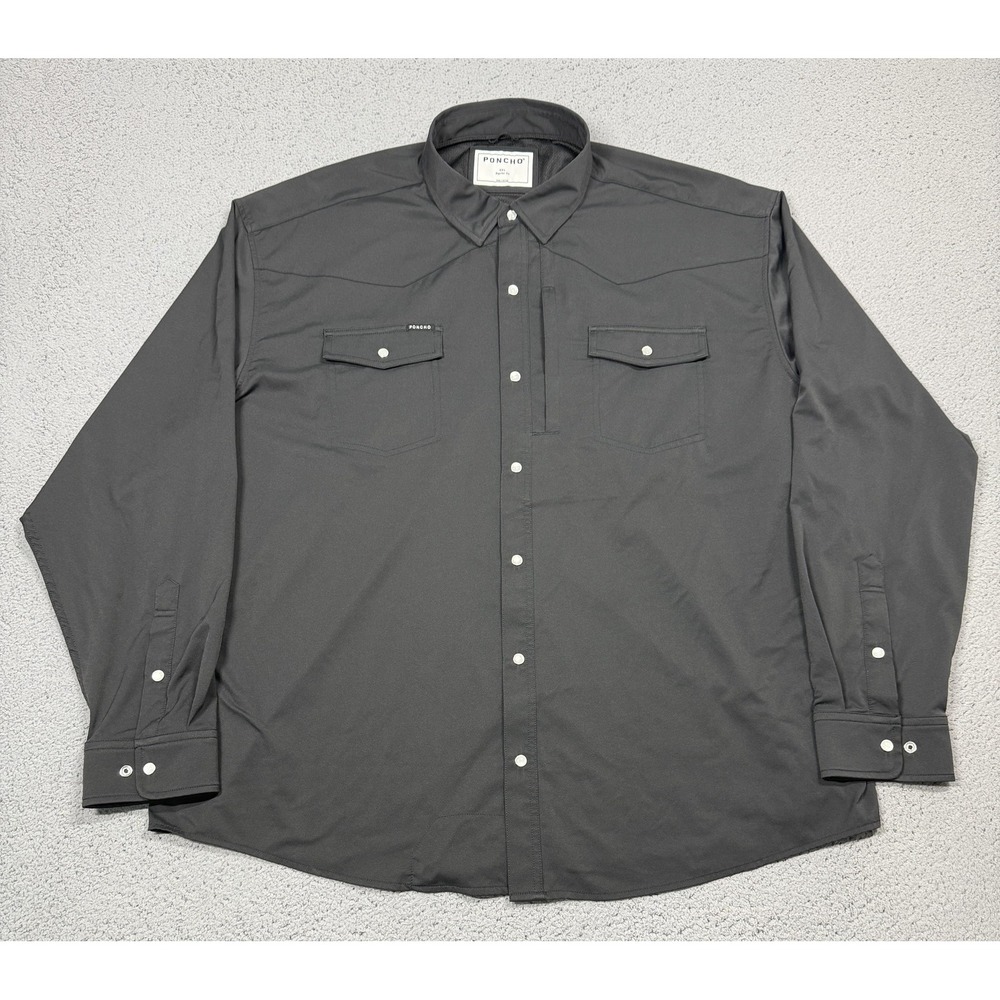 Poncho Shirt Mens 2XL Black Solid Long Sleeve Snap Front Stretch Western Casual
